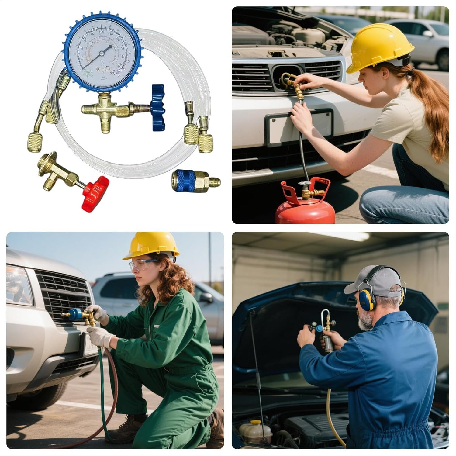 Kit recharge clim auto, manomètres raccords rapides, camion/VR/maison. - 4