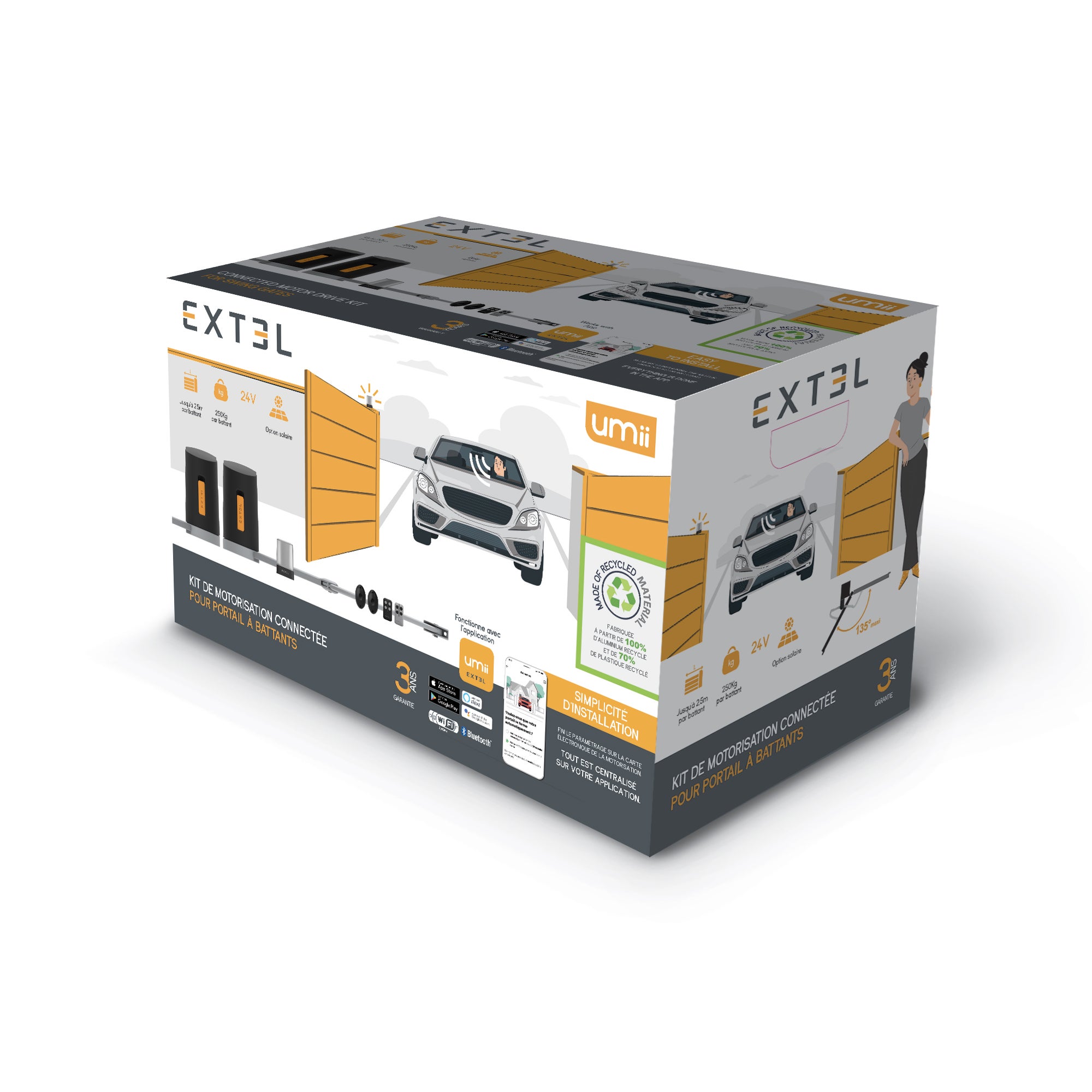 Automazione per cancelli a battente Wifi con bracci articolati: 2,50m/250kg per anta, apertura verso interno / esterno - 10