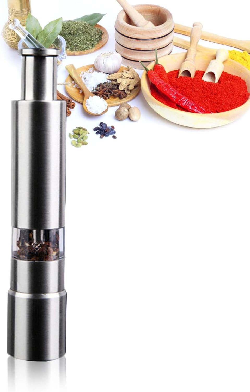 Macinapepe In Acciaio Inox Piccolo Manuale Con Manico - Per Pepe, Peperoncino, Cumino E Sale Marino - 2