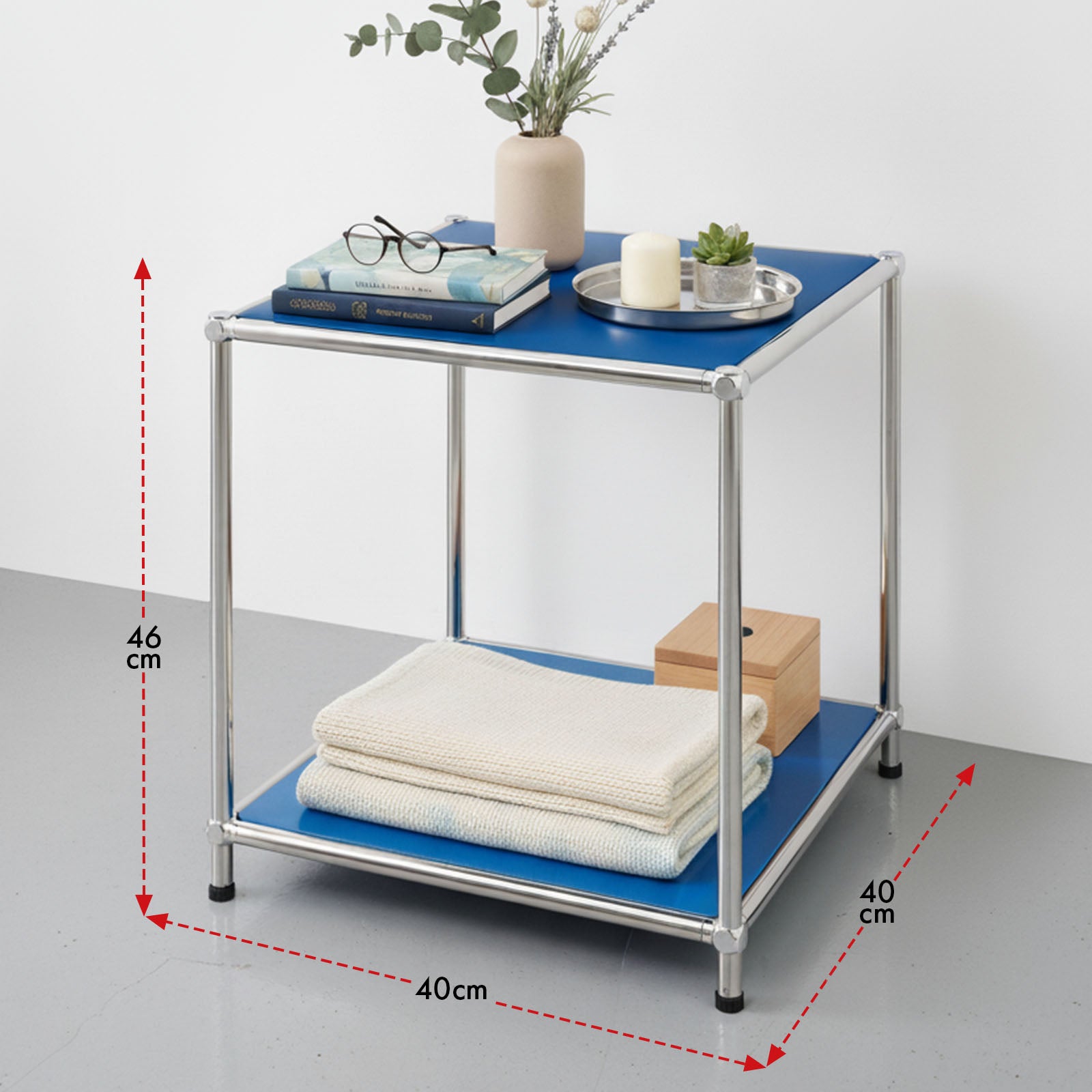 Étagère métal chromé design épuré, Concept Epuré MK-012 : 2 étages, L40 x P40 x H46 cm, Bleu - 3