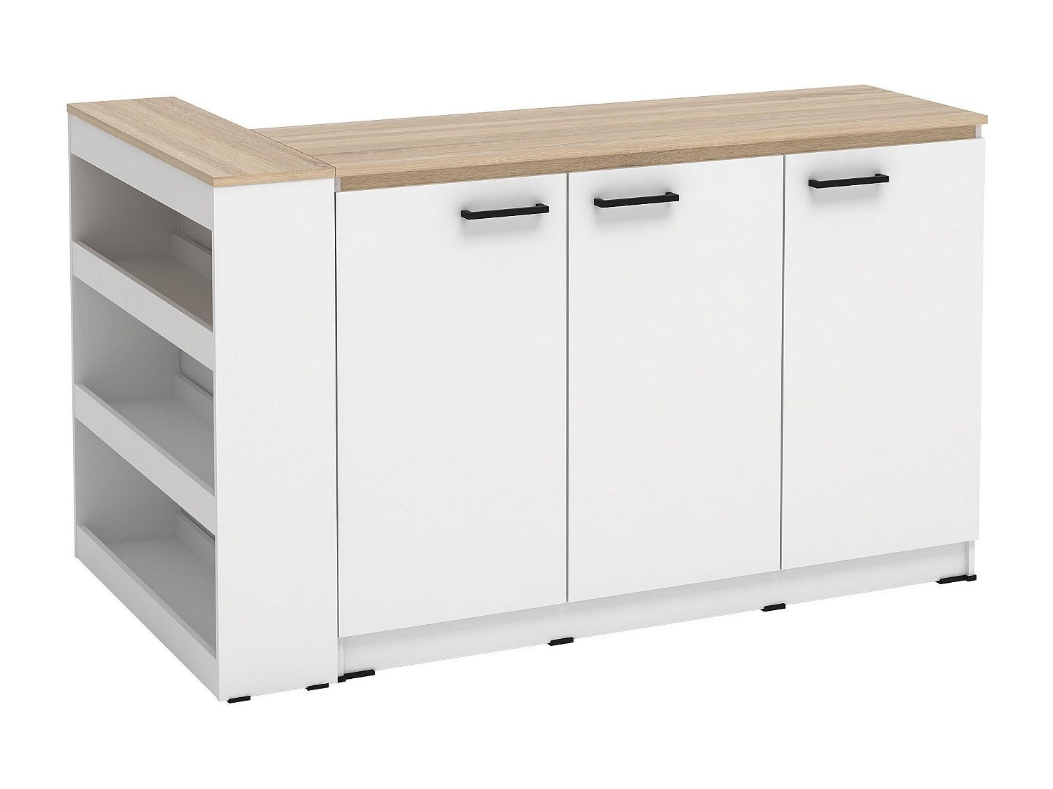 Ensemble îlot central de cuisine + 2 tabourets - Blanc et Naturel clair - NUSICE - 6