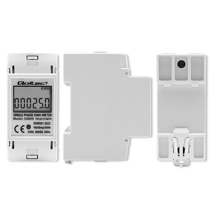 Medidor eletrônico de consumo de energia monofásico Qoltec 50899 | 230V | LCD | 2P | Trilho DIN - 4