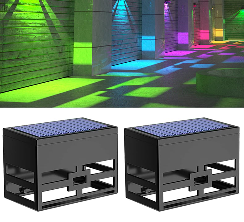 Zestaw 2 lamp solarnych do ogrodzeń, zewnętrzne lampy solarne, wodoodporność IP65, do ogrodu, na patio, ścianę, schody, basen, kolorowe światło