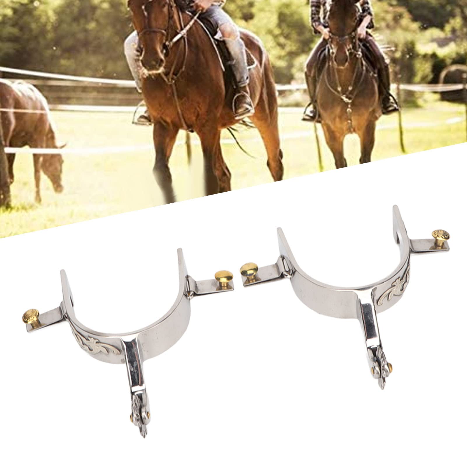 Speroni Cowboy In Acciaio Inox - Intaglio Fiori, Per Equitazione Western, Regolabili E Decorativi - Foto 5