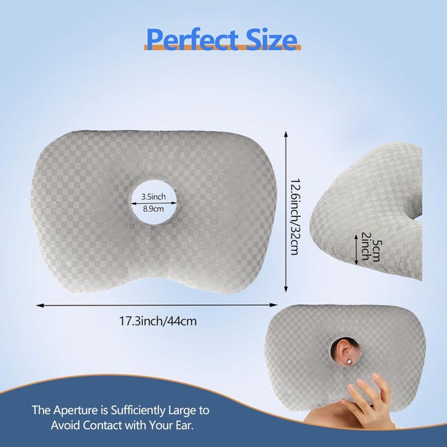 RoamReady Cuscino perforato per orecchie, con foro, cuscino per piercing all 'orecchio, protezione per infiammazioni, piaghe da decubito, sollievo dal dolore, per dormire, per chi dorme sul lato CNH RoamReady Cuscino perforato per orecchie, con foro, cuscino per piercing all 'orecchio, protezione per infiammazioni, piaghe da decubito, sollievo dal dolore, per dormire, per chi dorme sul lato CNH