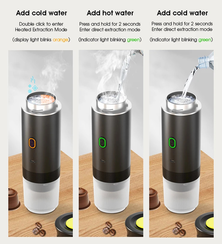 Cafetera portátil de viaje, recargable de 12 V para viajes, calentamiento rápido, compatible con cápsulas K-Cup y café molido, negra - 6