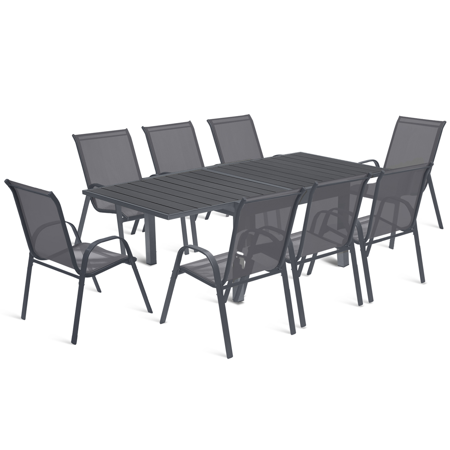 Salon de jardin POLY table extensible 90-180 CM et 8 chaises gris foncé - 2