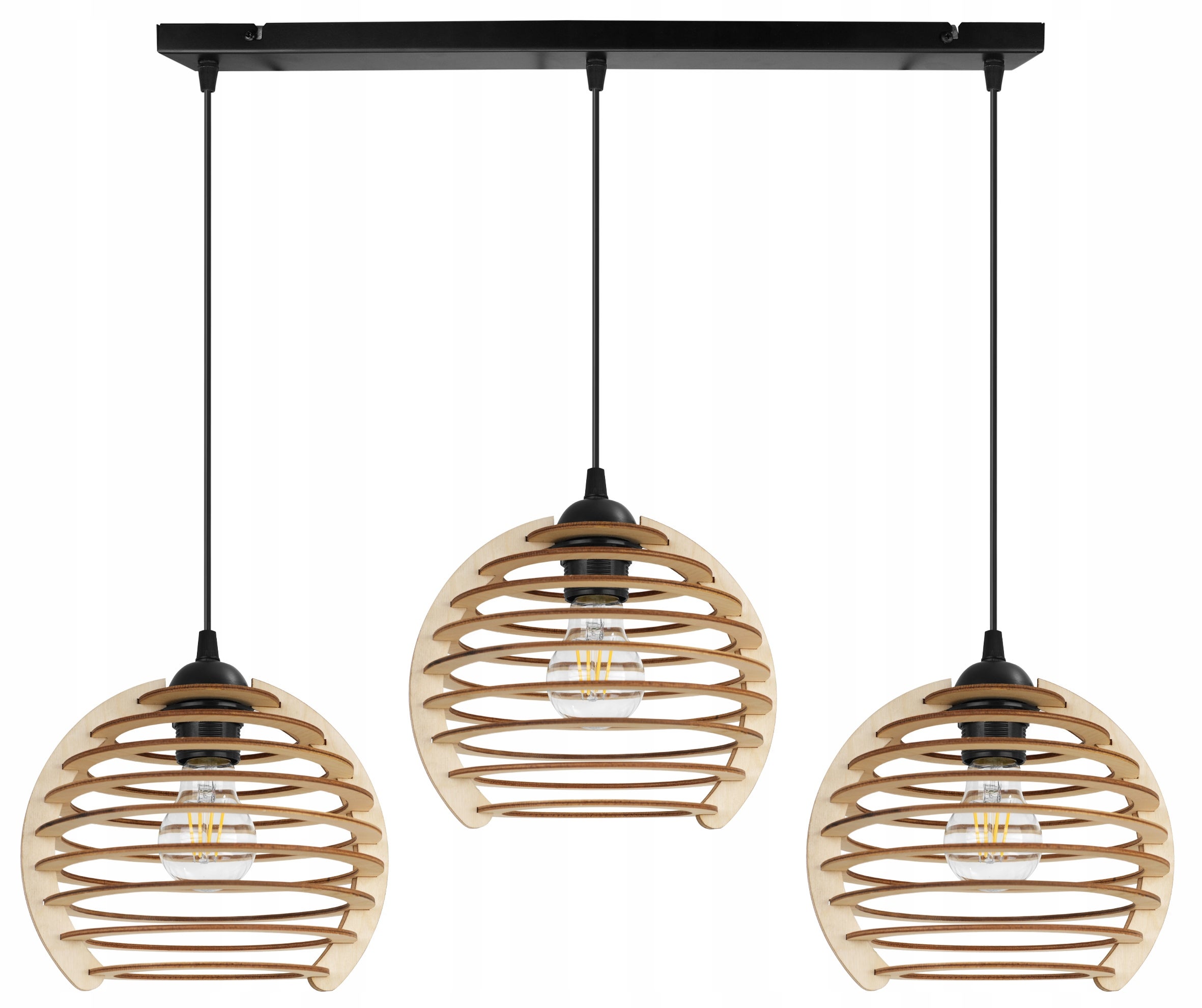 Lampa sufitowa wisząca Timber glam 3xE27 abażur kula drewniana Light Home LH