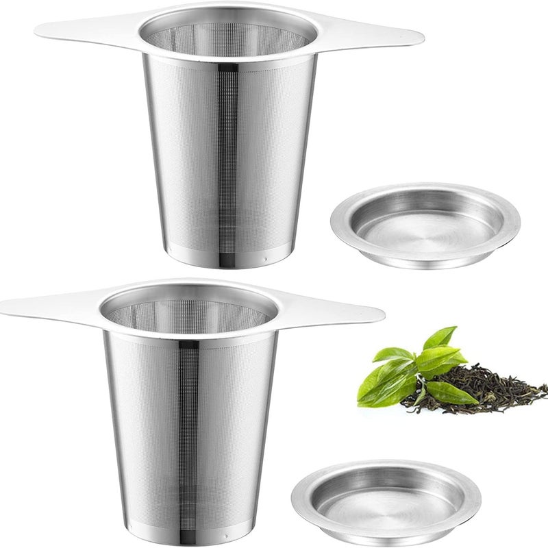Filtr do herbaty ze stali nierdzewnej, 2 sztuki, filtr do herbaty z pokrywką, sitko do herbaty z pokrywką, filtr do herbaty z podwójnym uchwytem, do c