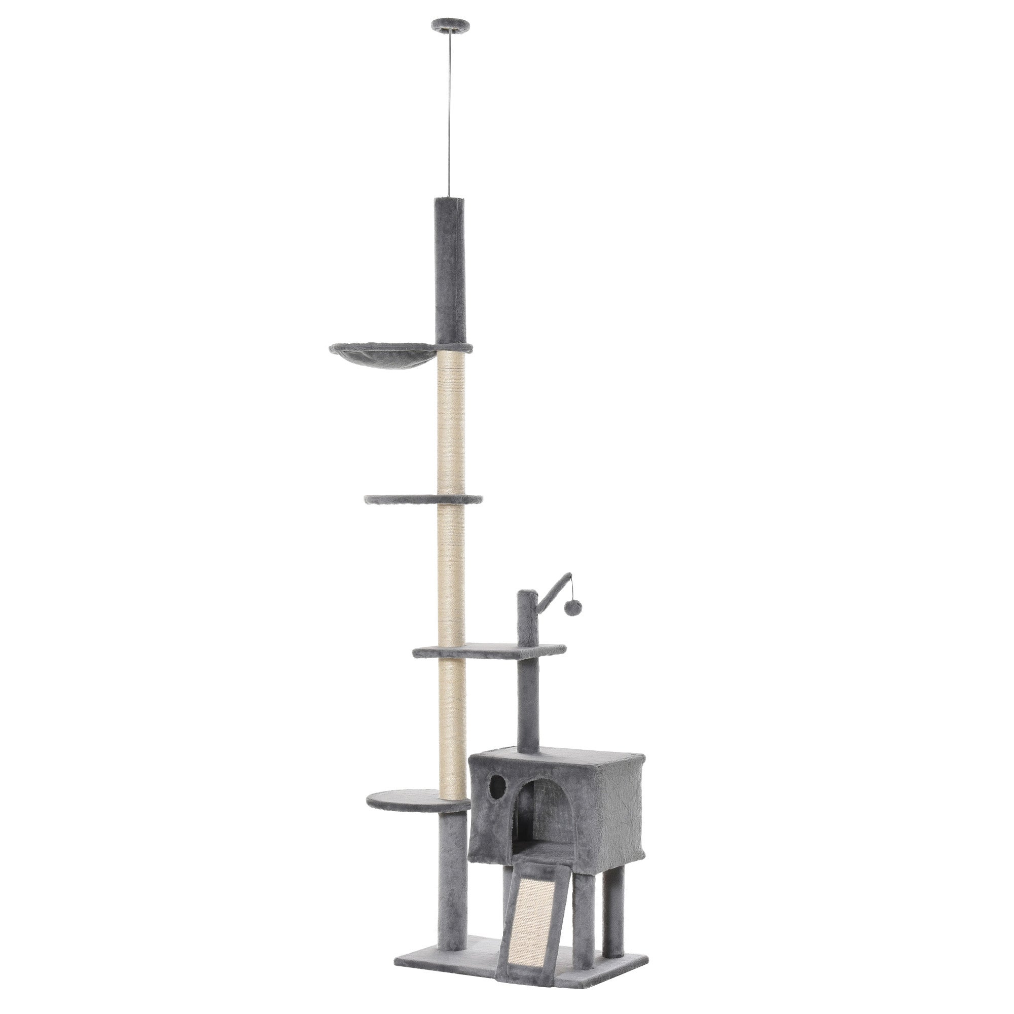 Arbre à Chat PawHut 86 Cm - Avec Poteaux En Jute, Plateforme, Lit Et Boules De Jeu, Marron Et Beige