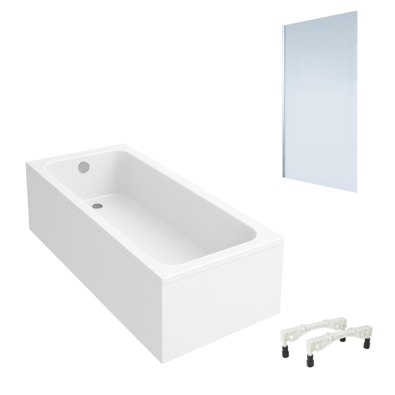 Bañera recta villeroy & boch architectura con patas acrílica 160 x 70 cm + mampara de bañera izquierda aurys mist 1 cromada