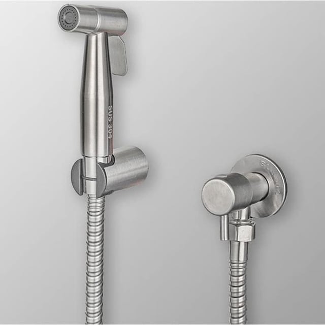 Spruzzatore per WC bidet in acciaio inossidabile, Kit spruzzo per bidet, Spruzzatore per rubinetto WC, Spruzzatore, Argento
