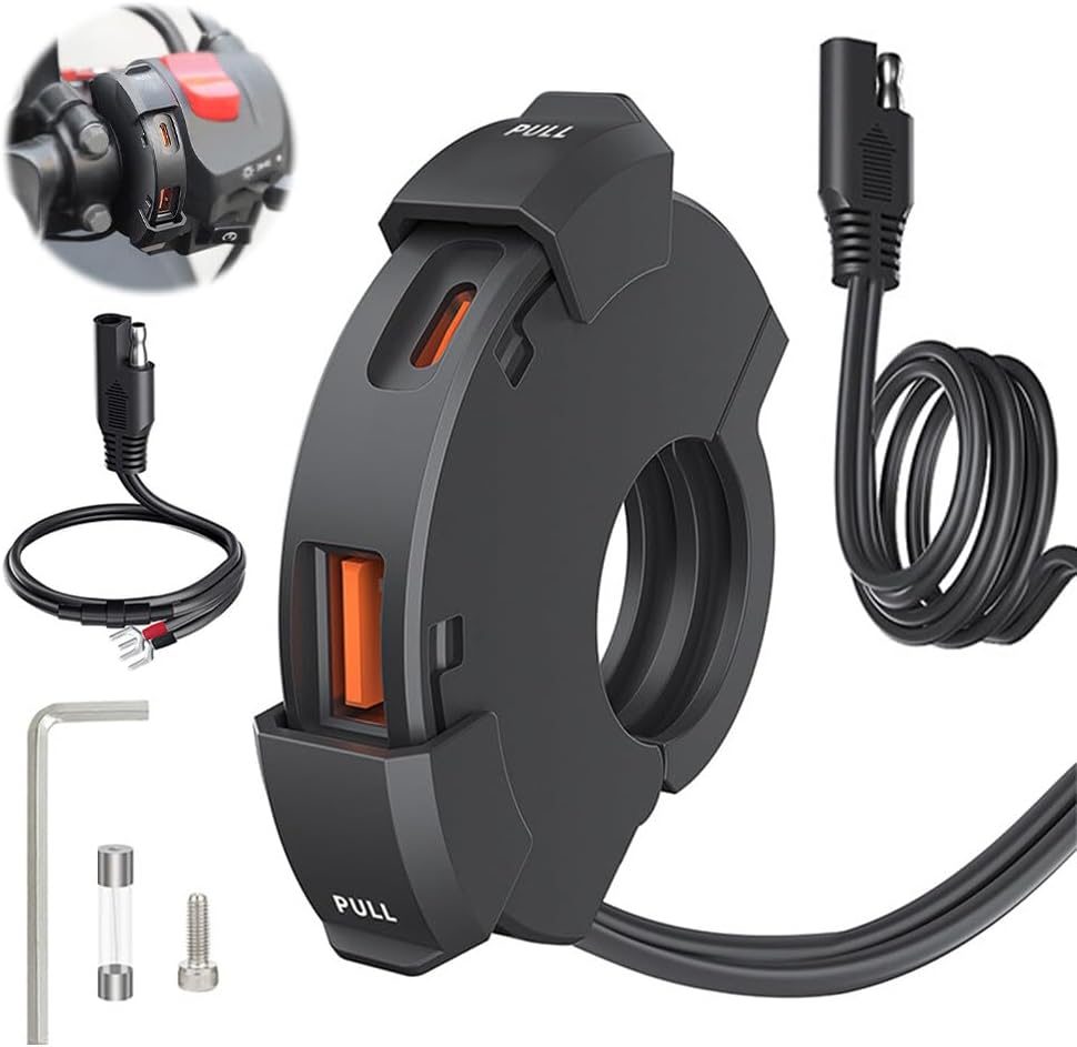 Prise USB Moto Etanche 12V QC3.0 PD Type C Avec Voltmètre Et Interrupteur - Chargeur Rapide Moto