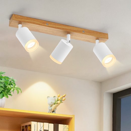 ZMH Reflektor sufitowy LED GU10 z 3 żarówkami, wykończenie drewniano-akrylowe, regulowany w zakresie 350°, do salonu
