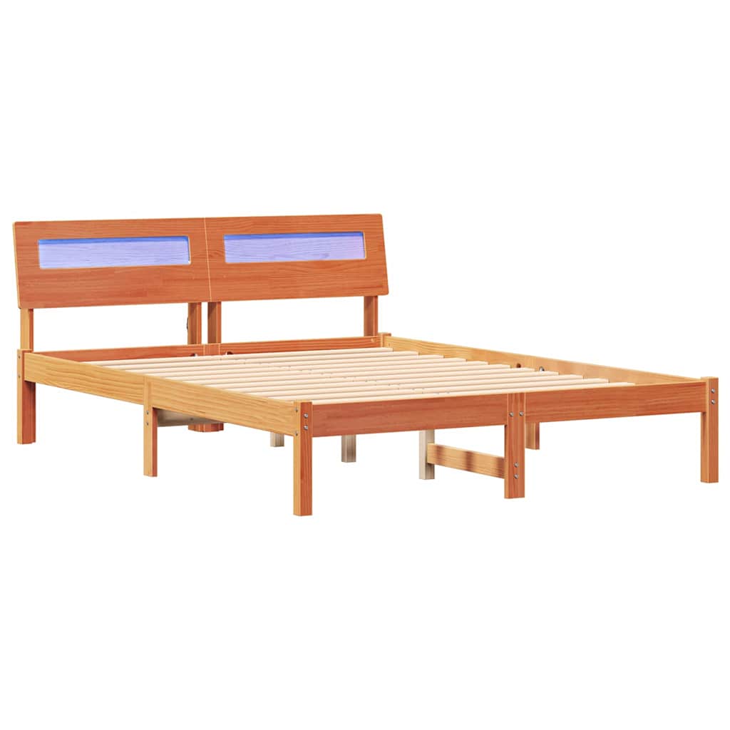Łóżko Drewniane Brązowe Rama Łóżka Ze Stelażem Sypialnia Pokój 135 x 190 cm