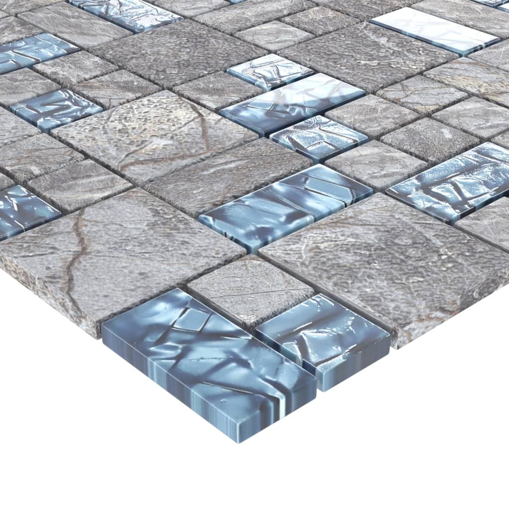 Carreaux mosaïque 11 pcs Gris et bleu 30x30 cm Verre - 8