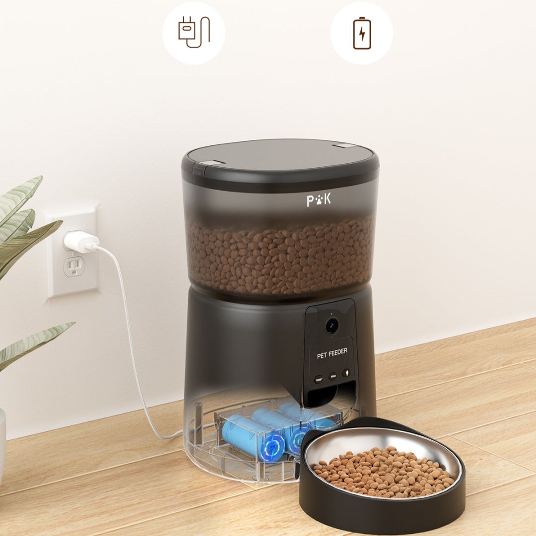 Distributeur Croquettes Chat Automatique, 4L Mangeoire Automatique pour Chat avec Caméra 1080P 2,4 G WiFi Enregistrement Vocal (Noir) - 4