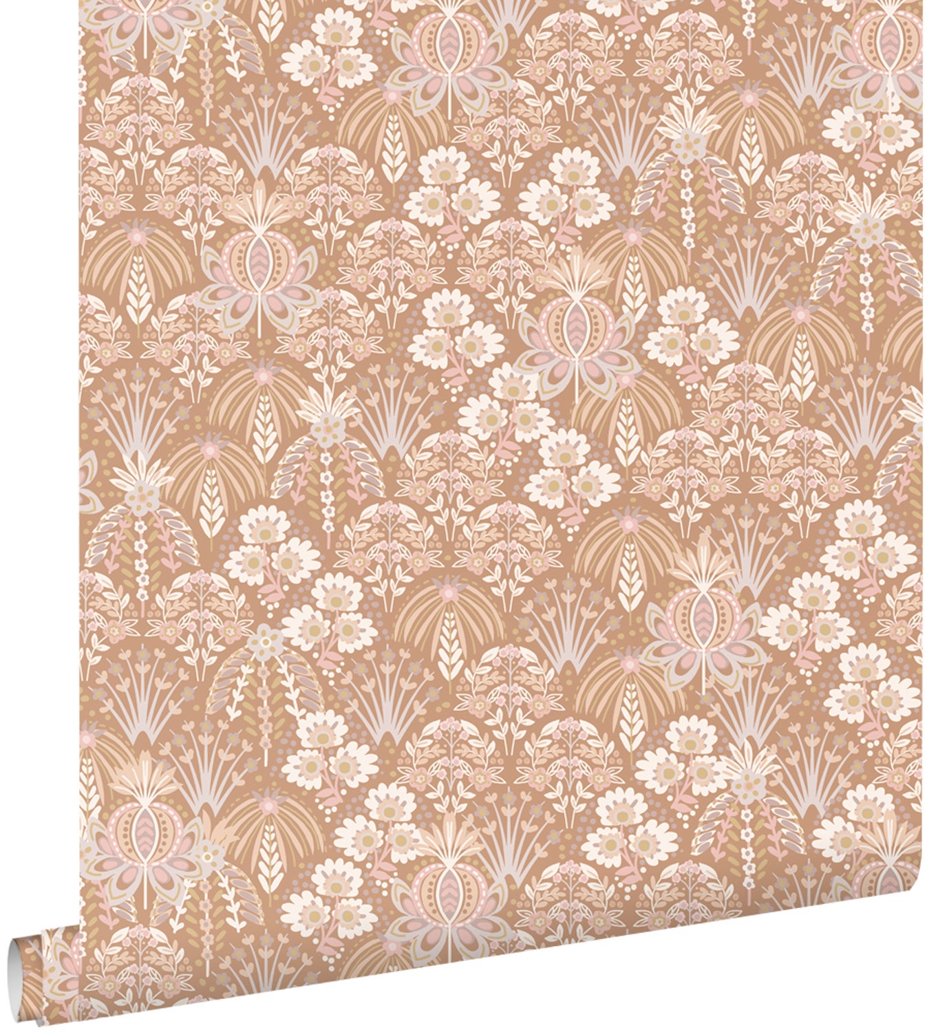 Tapeta vintage kwiaty w stylu secesyjnym terakoty różowej - 50 x 900 cm - ESTAHOME