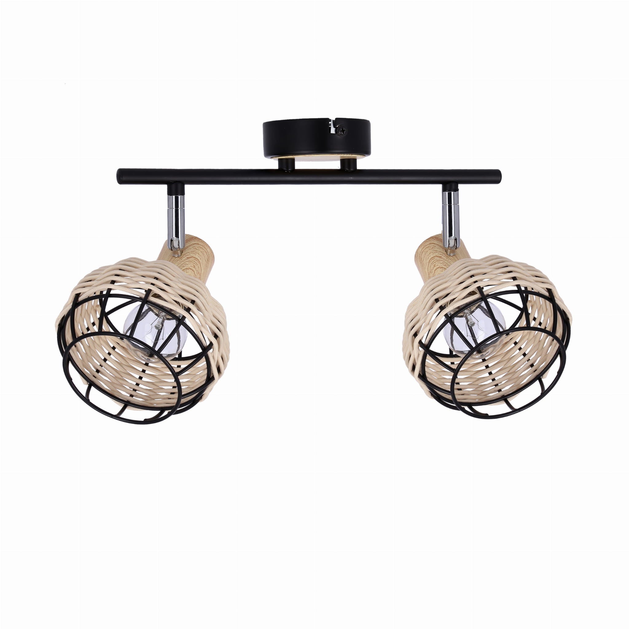 Lampa sufitowa Tajga czarno-beżowa-jasne drewno 2xE14x40W wym: 18 x 44 x 12 cm wiklina / rattan / słoma Candellux