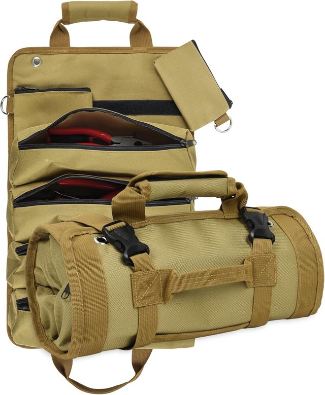 Bolsa de herramientas compacta y enrollable - 2 bolsillos extraíbles, regalo ideal para hombres, esposos y padres