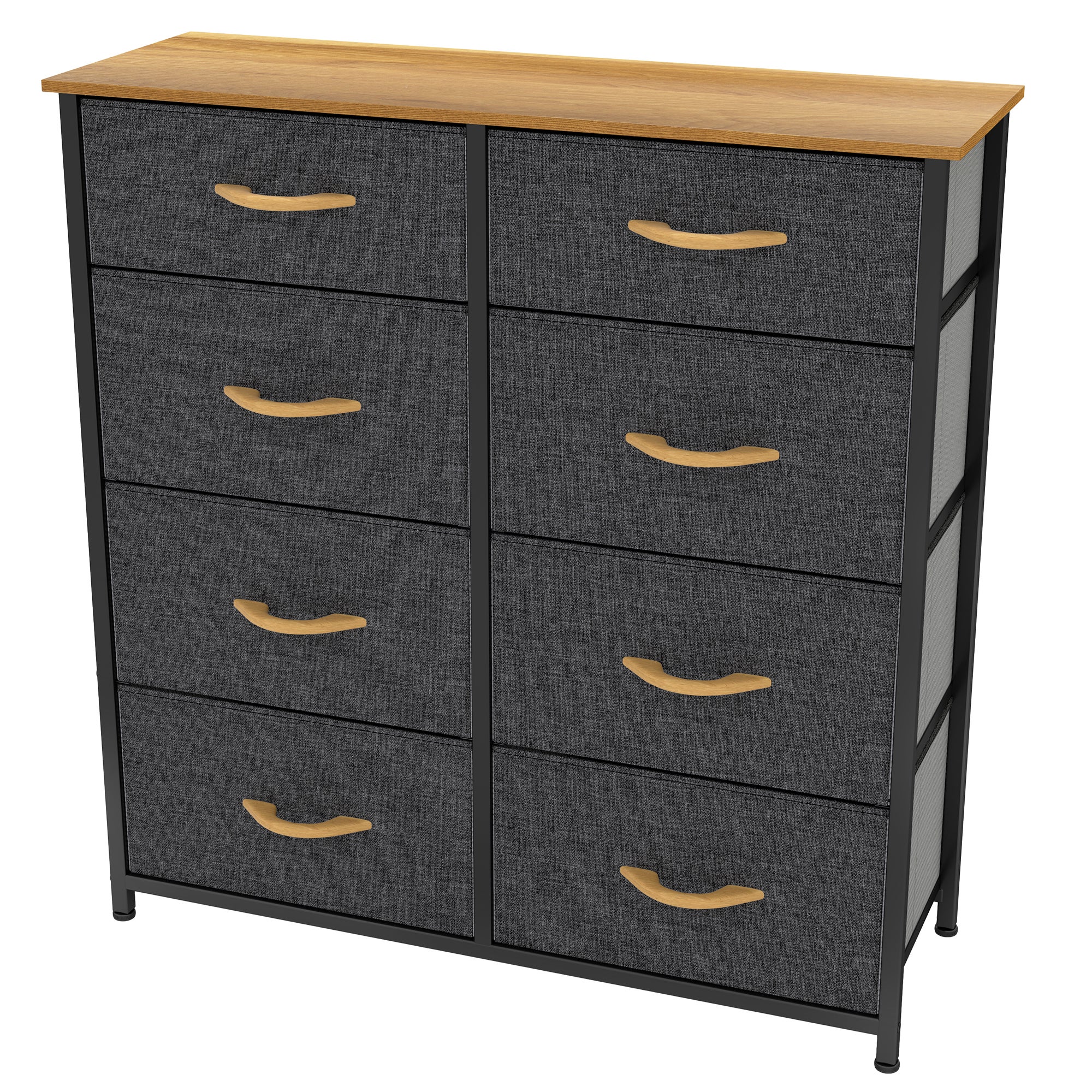 Commode 7 Tiroirs En Tissu - Meuble De Rangement Moderne Pour Chambre, Salon Ou Entrée - Noir Gris