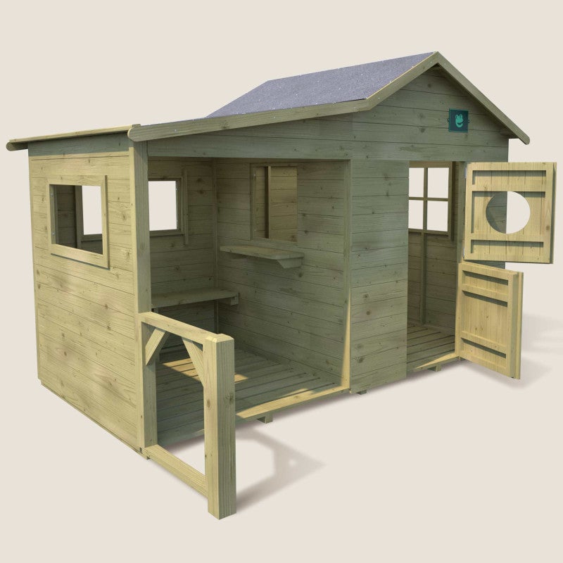 Cabane en bois traité avec préau et banc HACIENDA - 6