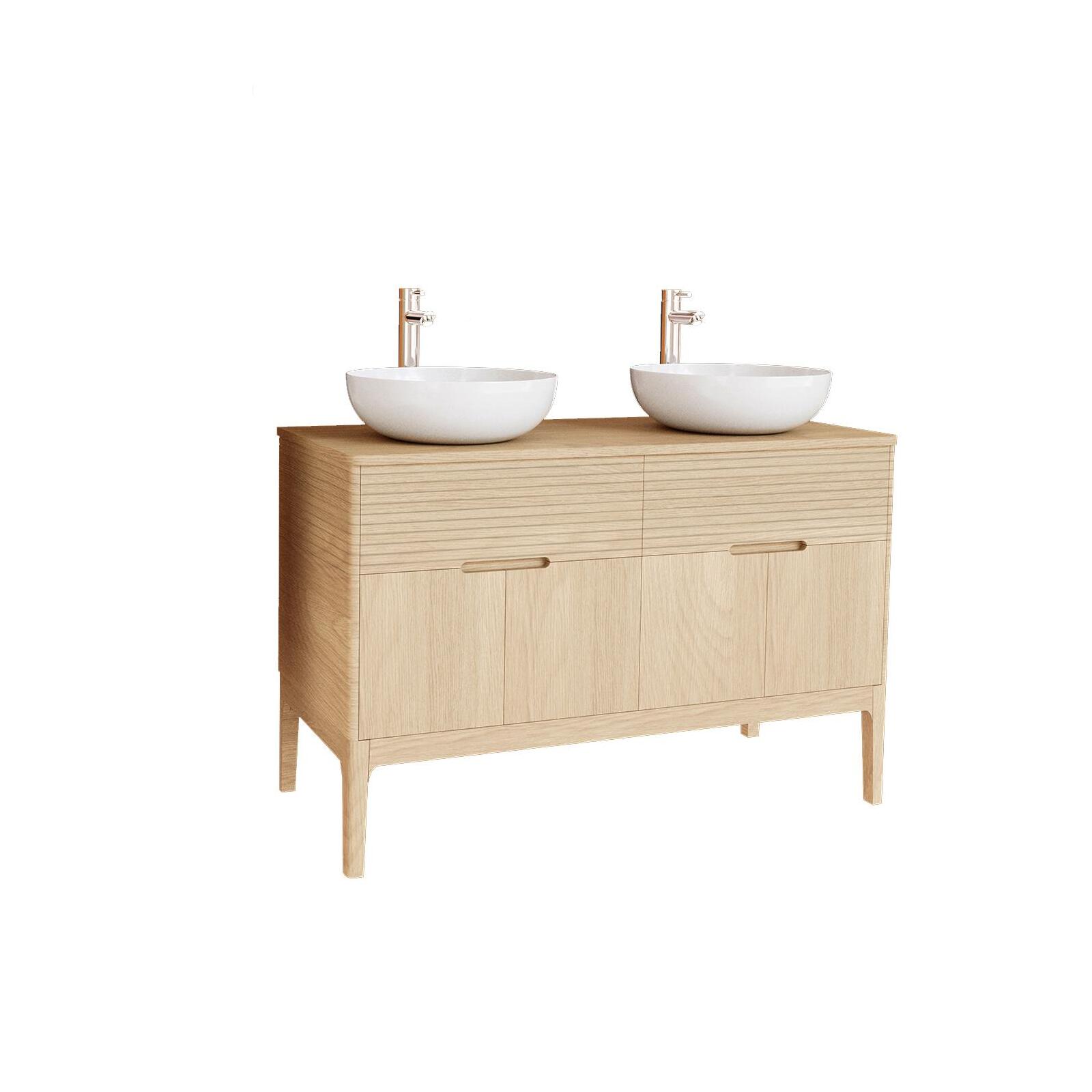 Ensemble meuble double-vasque 120 cm chêne naturel + 2 vasques ALASKA - 2