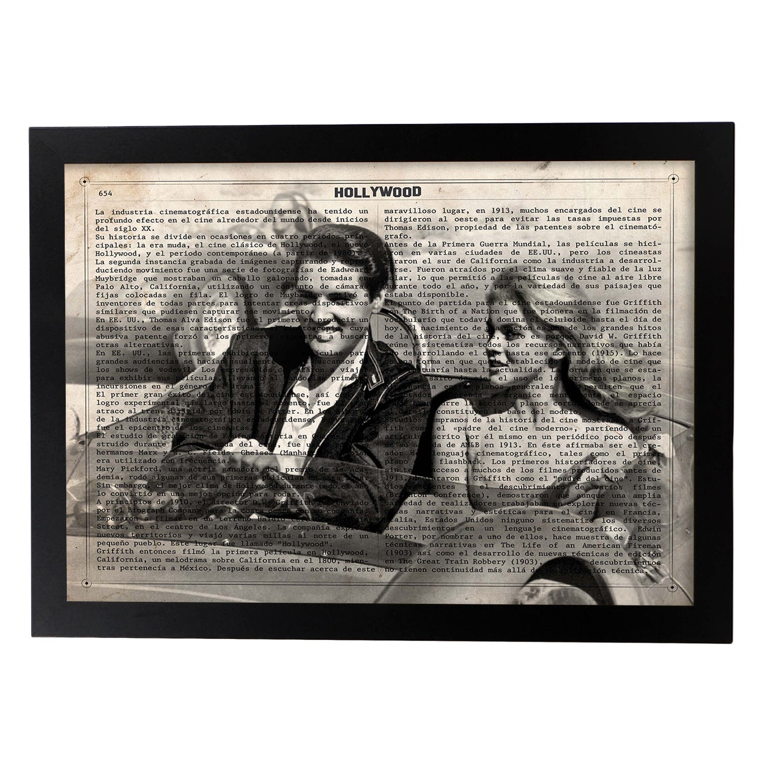 Lamina vintage pelicula viva las vegas sobre definicion de hollywood marco blanco - a3