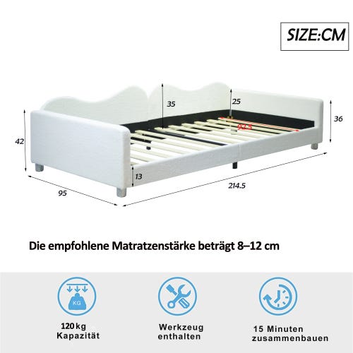 Letto Per Bambini Imbottito Con Cassetti - 90x200 Cm, Struttura In Metallo, Velluto E MDF, Bianco