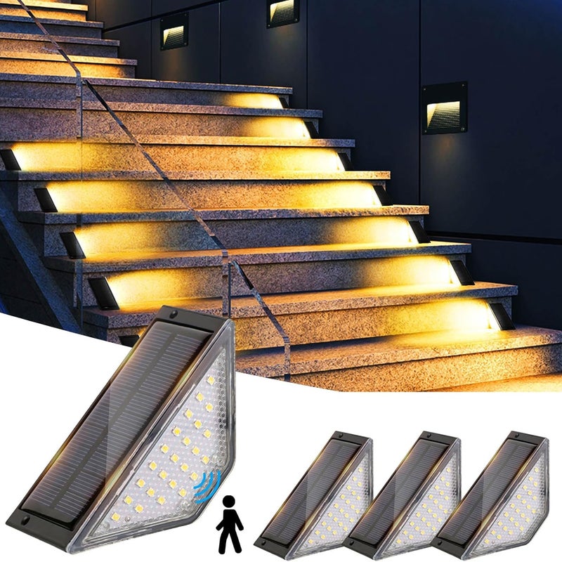 4 zewnętrzne lampy solarne LED do schodów i tarasów, wodoodporne lampy solarne do ogrodu