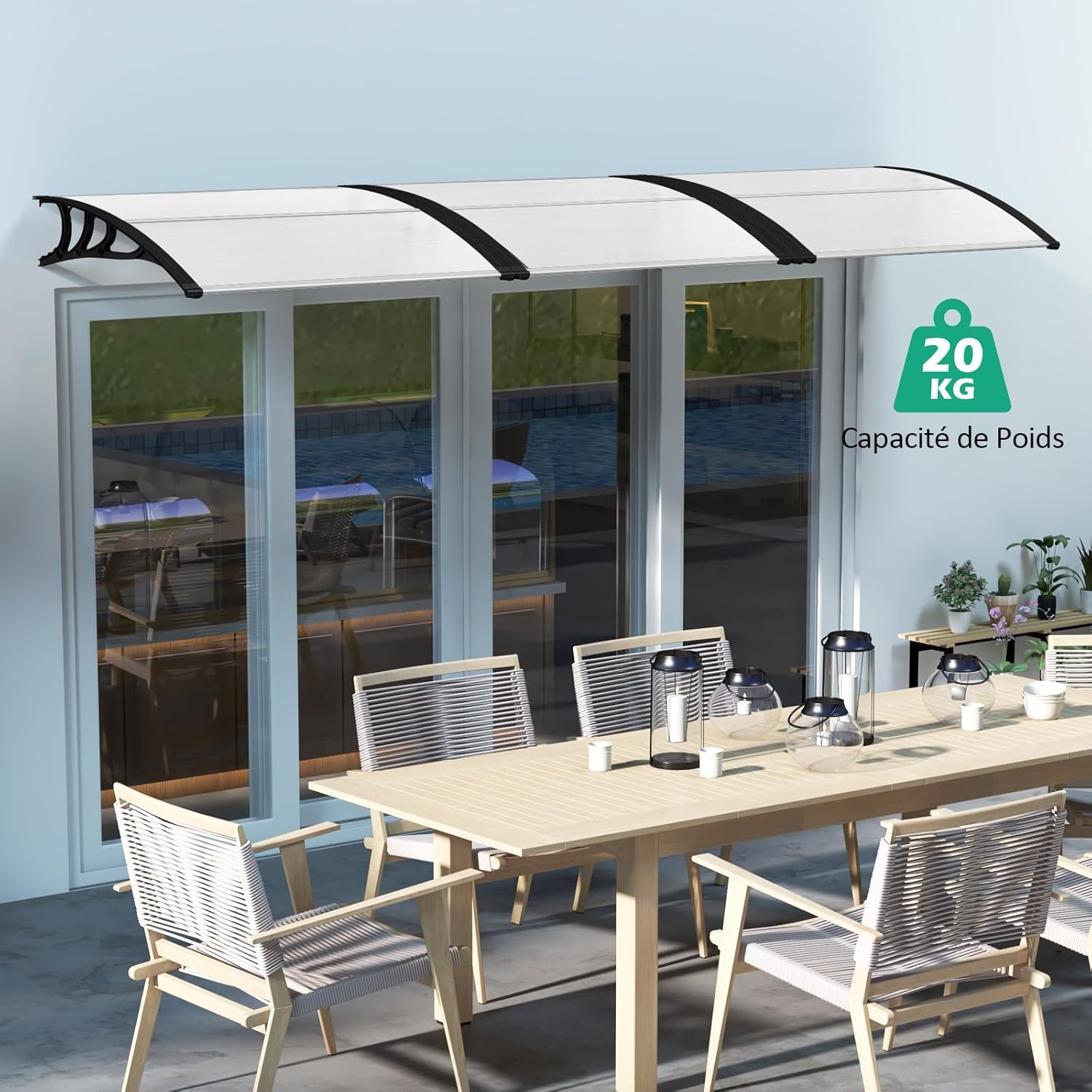 122 x 99 cm Toldo para porta de entrada Proteção solar, Toldo para porta e janela exterior Placa de policarbonato (preto) - 7
