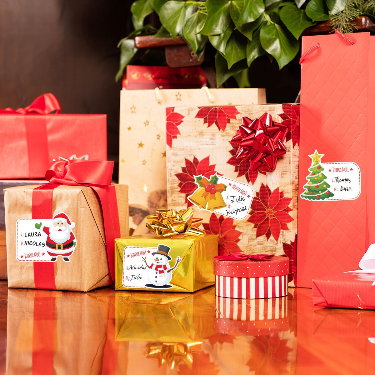 Autocolante Noël 4 etiquetas para presentes - Autocolantes Natal - decorações festivas - 20x25cm - 4