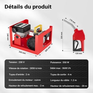 Pompe à Diesel 550W 60L/min - Auto-amorçante Avec Compteur - Pour Machines Agricoles Et Minières