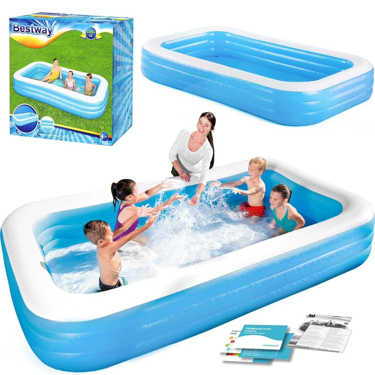 Piscine Gonflable SIXRUN Pour Enfants – 65x65x16 Cm – Familiale, Jardin, Eau, Bleu Clair