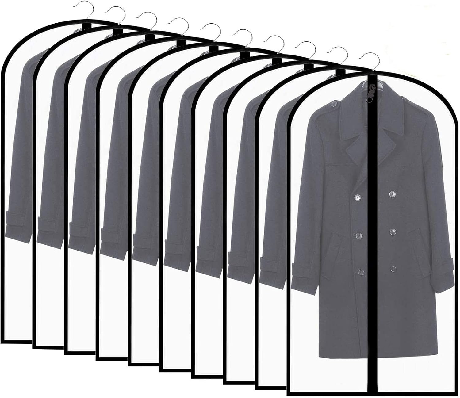 (60 x 140 cm) - 10 czarnych, zapinanych na suwak pokrowców na ubrania, pyłoszczelnych i odpornych na mole, zmywalnych i przezroczystych.