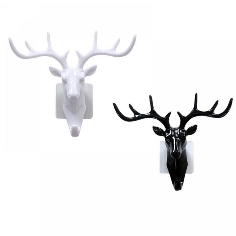 Szydełko z poroża jelenia, kreatywna dekoracja retro do domu, żywiczny haczyk ścienny z kluczem z poroża jelenia, 2 sztuki (czarny + biały)