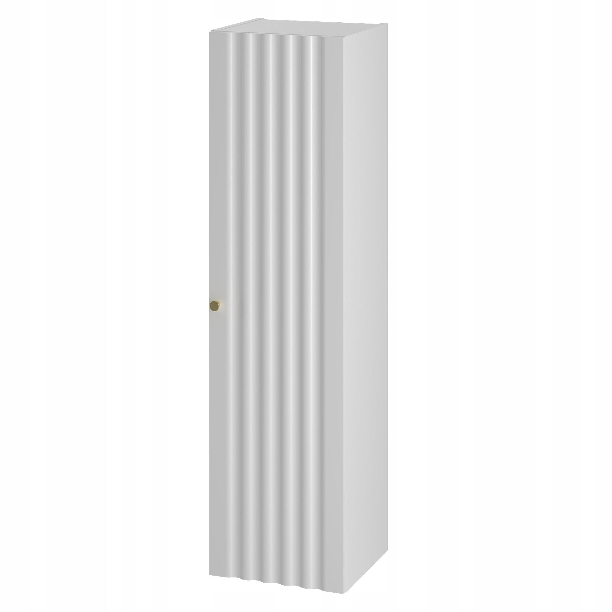Słupek łazienkowy AQUA 35x130 cm biały ryflowany front złoty uchwyt
