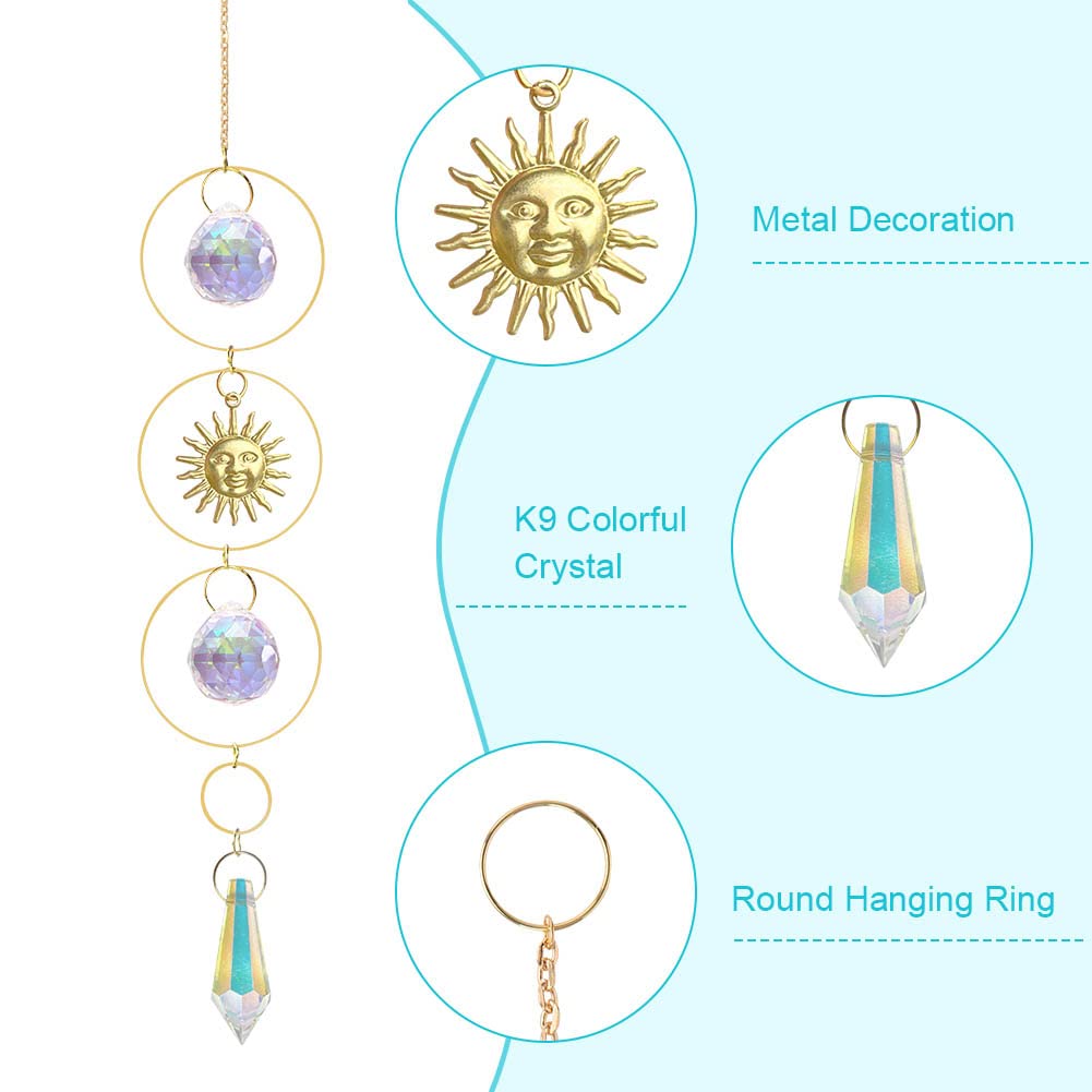 Attrape Soleil, 3pcs Attrape-Soleil en Cristal, Perle de Verre Attrape-Soleil Prisme Arc-en-Ciel en Cristal Suspendu Suncatcher Pendentif en Cristal - 8