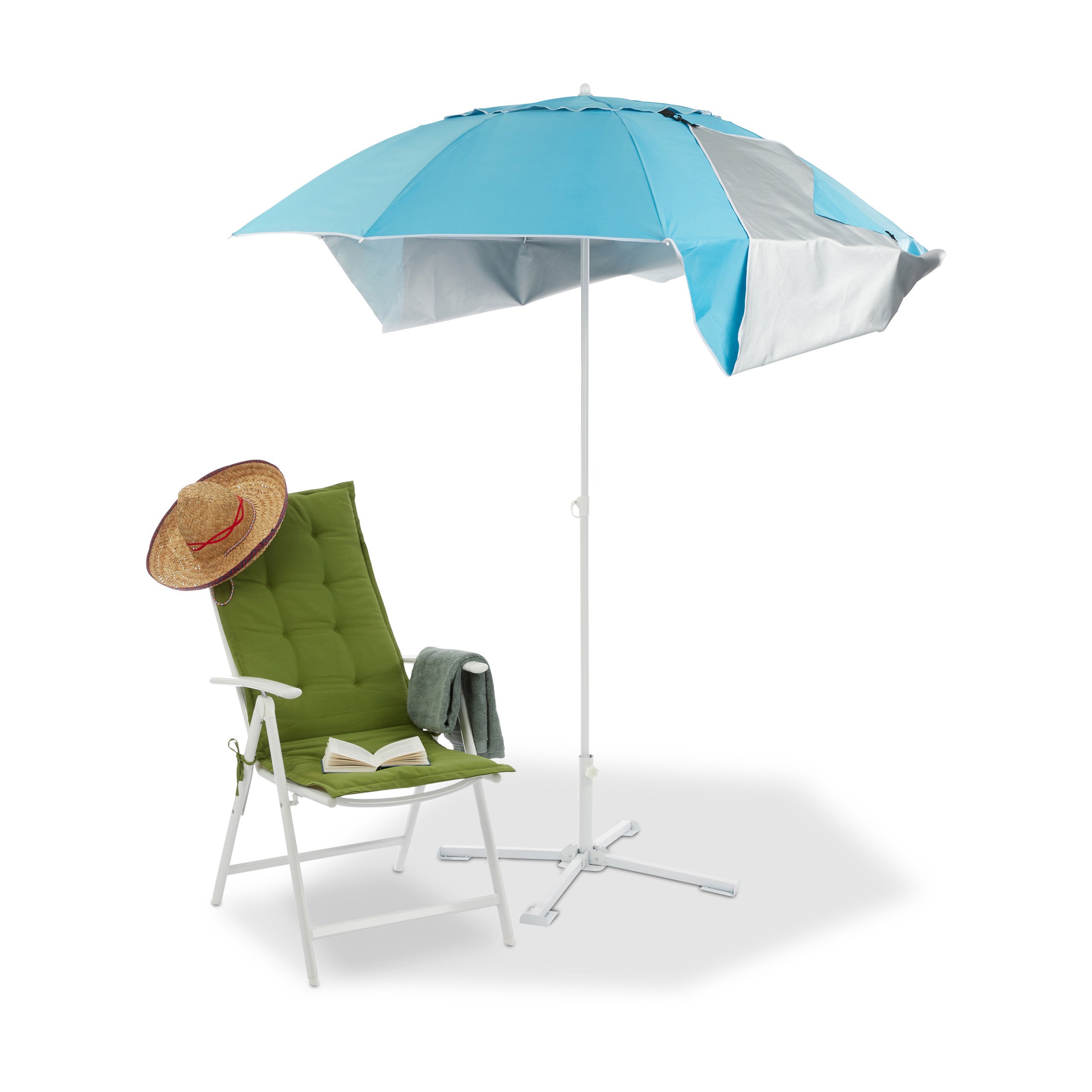 VidaXL Ombrellone Da Esterni Con Palo In Legno, Diametro 330 Cm, Colore Azzurro, Tessuto Anti-sbiadimento, Sistema A Doppia Puleggia