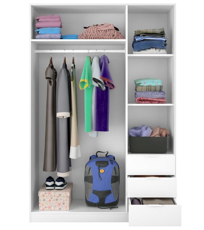 Armadio bianco con 3 ante e 3 cassetti Low Cost 80 cm (altezza) x 121 cm (larghezza) x 52 cm (profondità) - 3