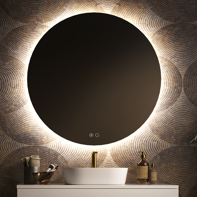 Specchio Bagno Rotondo LED Ø80 cm, Intensità Regolabile, Antiappannamento, Touch – Feel Your Bath - Installazione Facile