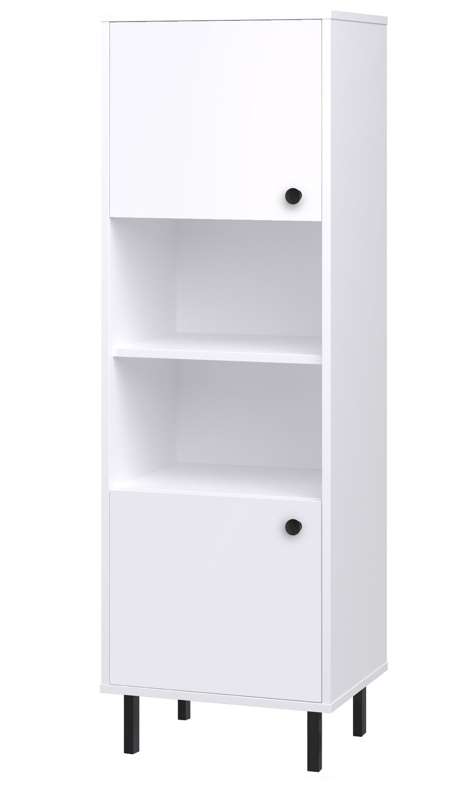 Regał Kolumnowy 153x50x40 cm Kolor Biały – Z 2 Drzwiami i Otwartymi Półkami, Elegancki i Funkcjonalny Design do Salonu lub Biura