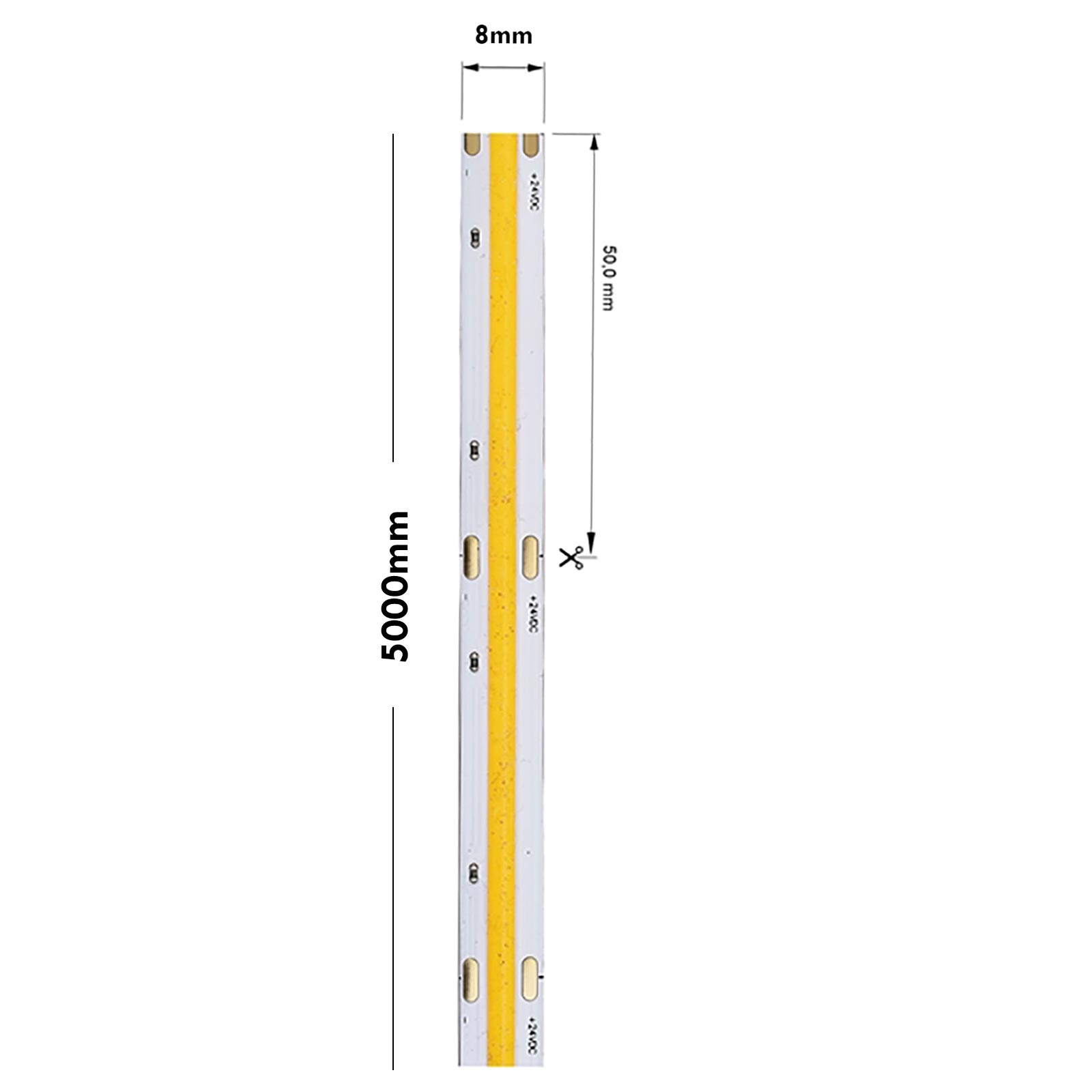 Tira Lineal COB Flex 1600 LEDs Regulables 24 Voltios Hoja de luz continua 50W 5 metros 5100 Lumen Luz Cálida 3000K - 7