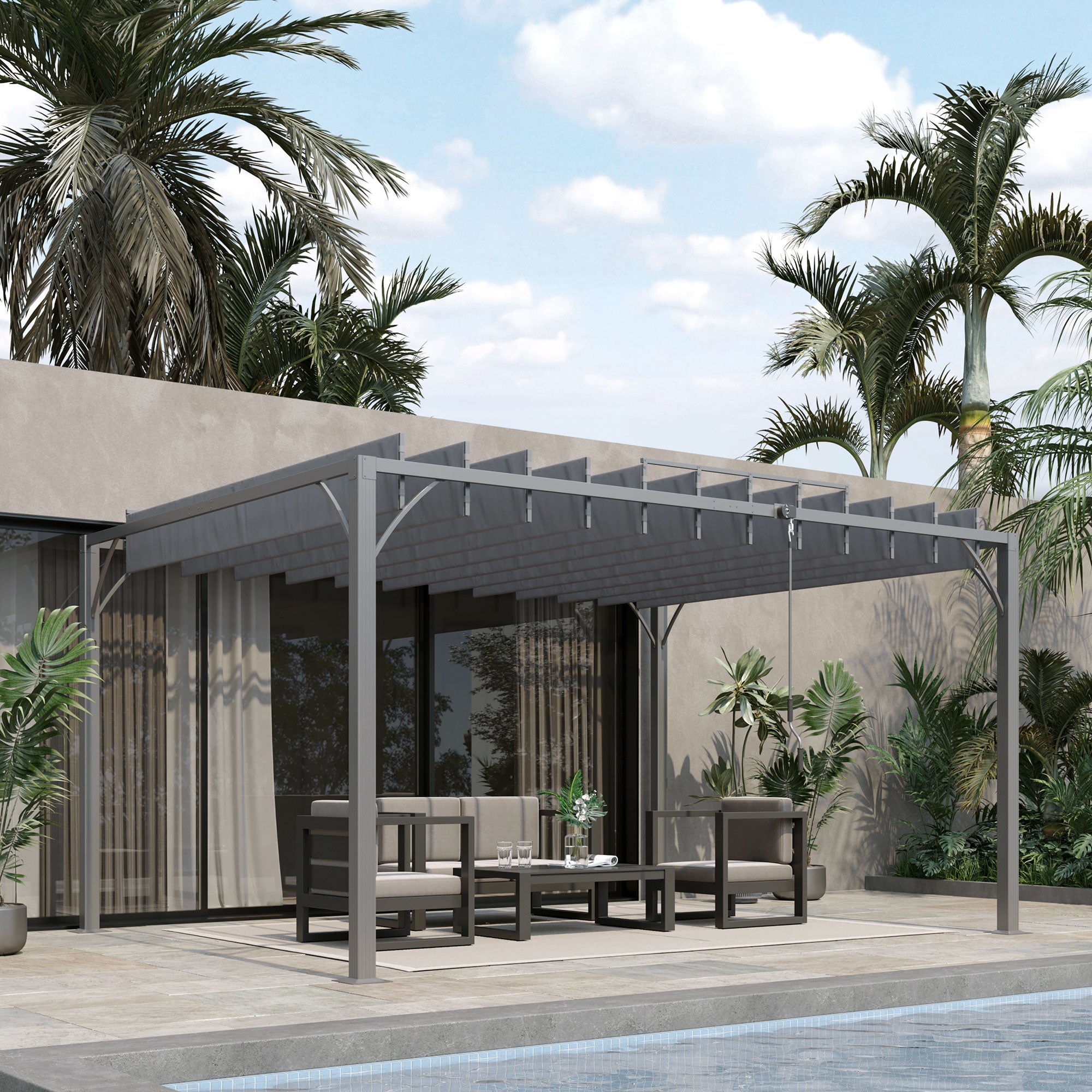 Pergola 4x3 m bioclimatique pergola avec lames orientables style contemporain UV 50+ aluminium - gris - 3
