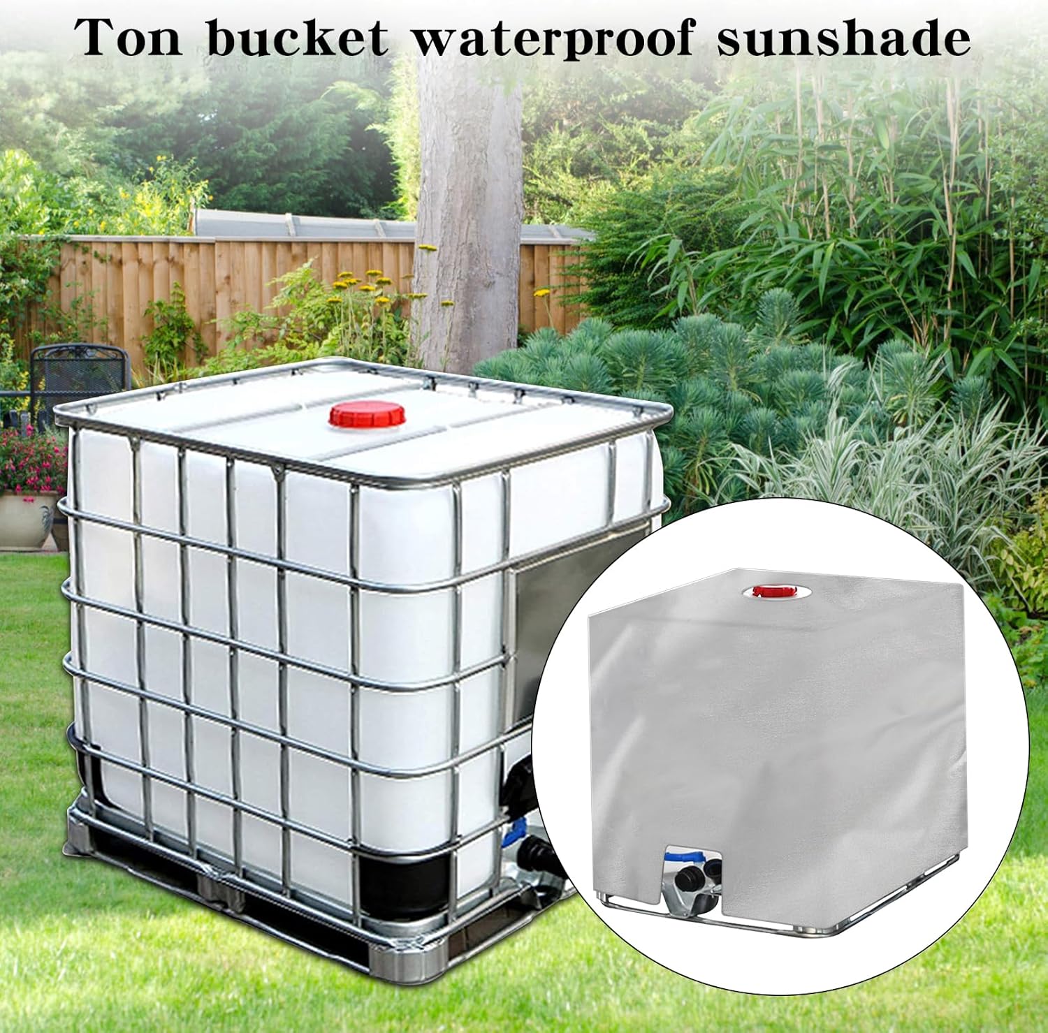 Bache de Réservoir d'eau Couvercle, Anti-UV Anti-Poussière Bache de Housse Protection,Bache pour Cuve 1000L IBC, Bouchon Cuve a Eau Bâche, Housse Cuve - 3