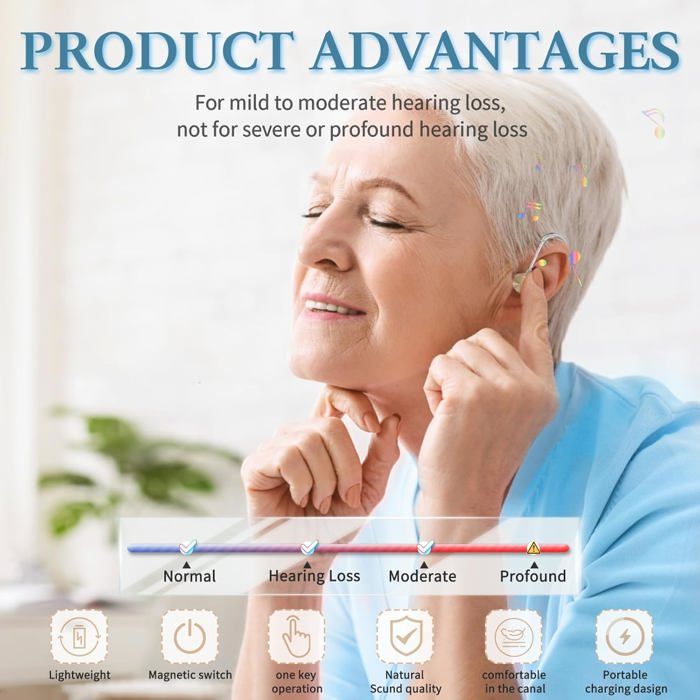 HEARING AID Appareil Auditif Anti-Bruit Rechargeable , Contrôle Volume, Étui Charge , Séniors & Perte Auditive - 4