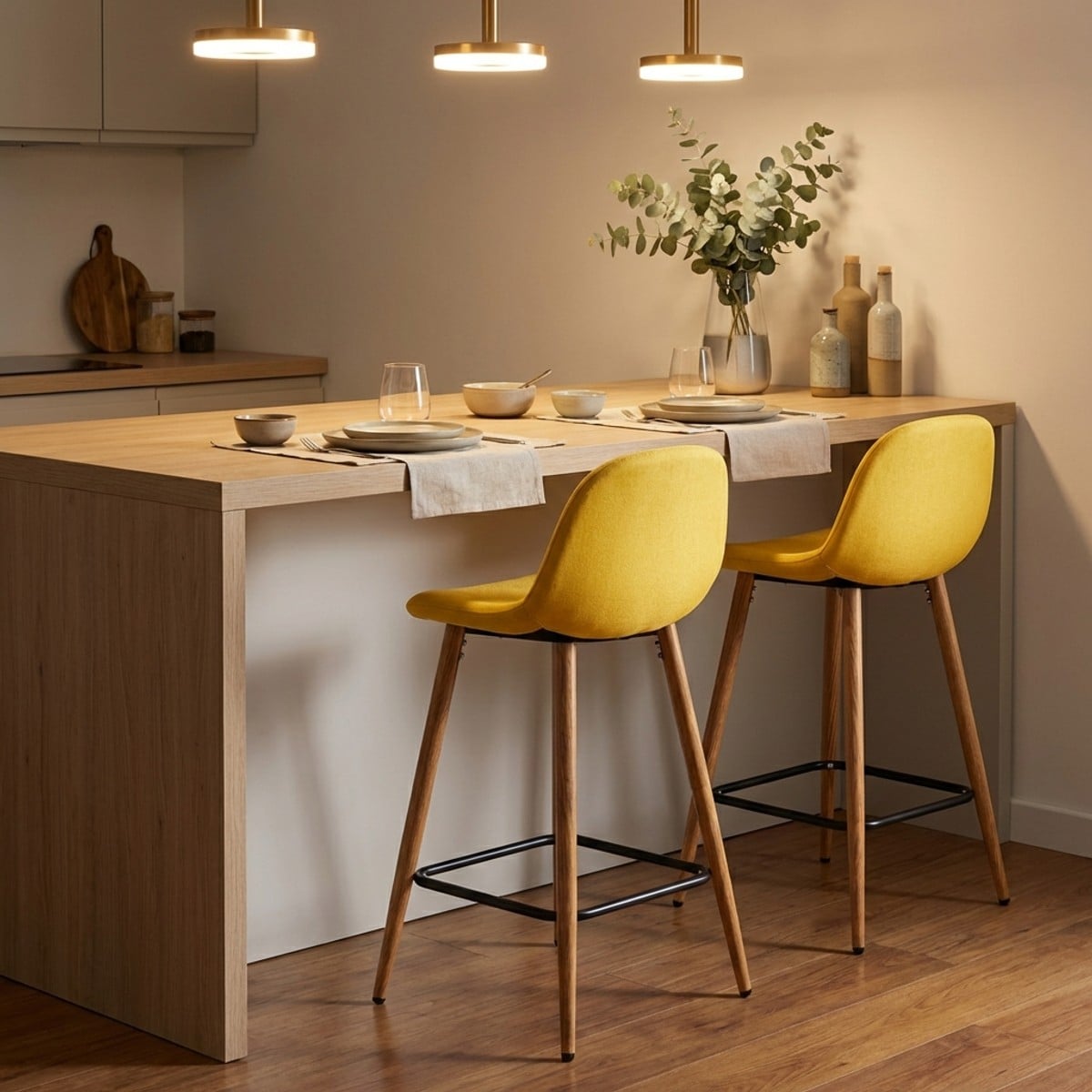 Taburete alto de bar cocina estilo nórdico en tela con respaldo Shona - 2