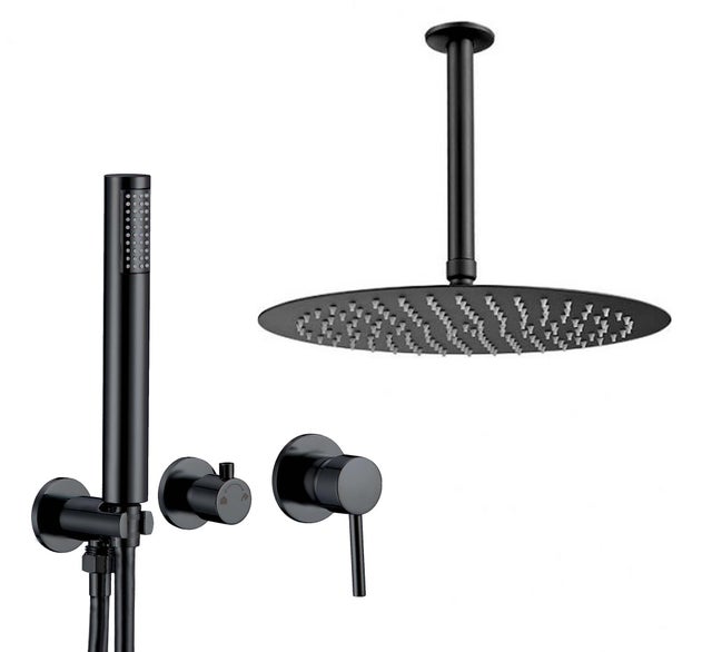 Valaz Douche ronde monocommande encastrée noir mat - Série Guadiana - 20 cm