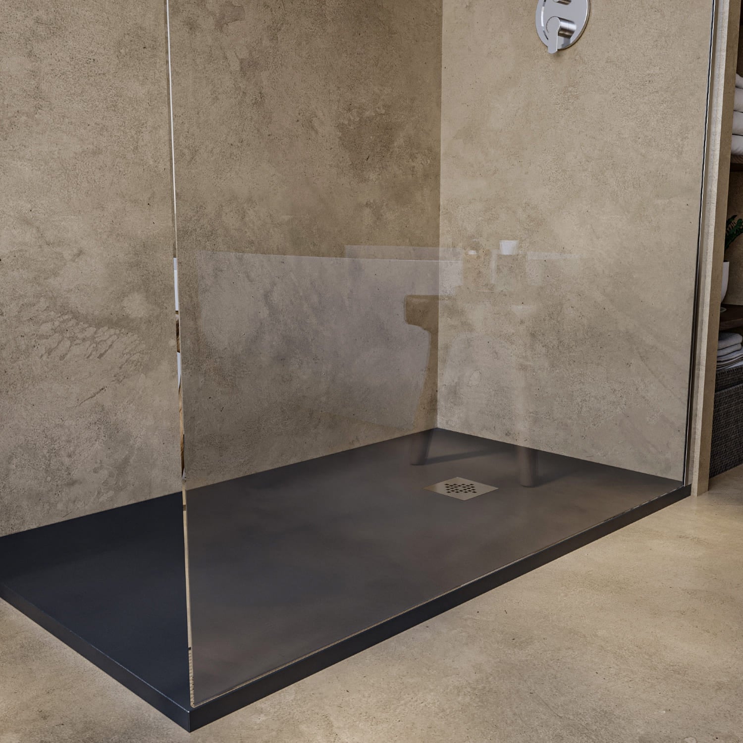 SOULHOME Base de duche - Resina - Gel Coat - Textura Liso/Pedra - Antiderrapante - Cor Antracite - 210X70- Extraplano 3cm. Standard - 3