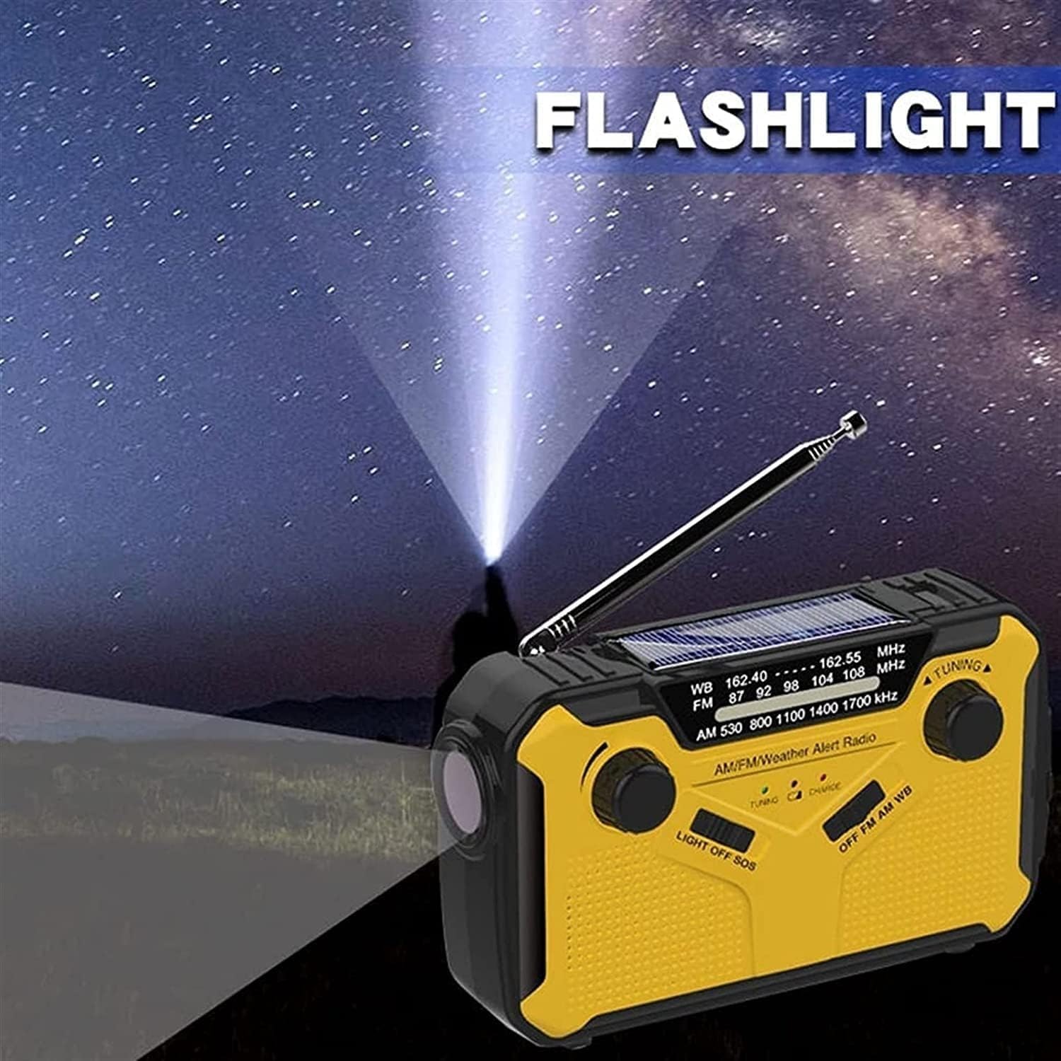 Rádio meteorológico de emergência, banco de energia móvel, rádio de manivela solar, rádio AM/FM portátil, amarelo - 4